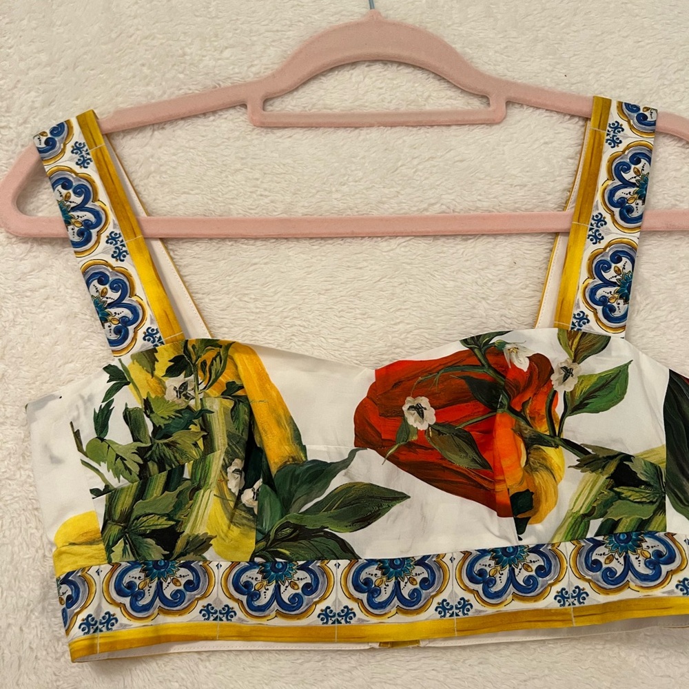 Dolce & Gabbana Multicolor Majolica Print crop top bustier. Size 38